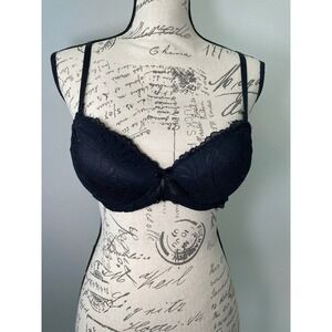 Women's Rene Rofe Push Up Black Lace Underwire Bra #B21865H3 34C New No Tags